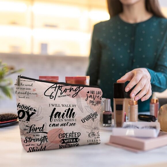 Inspirational Christian Makeup Bag, Christian Gifts for Women, Bible Verse Gifts - Picture 3 of 5